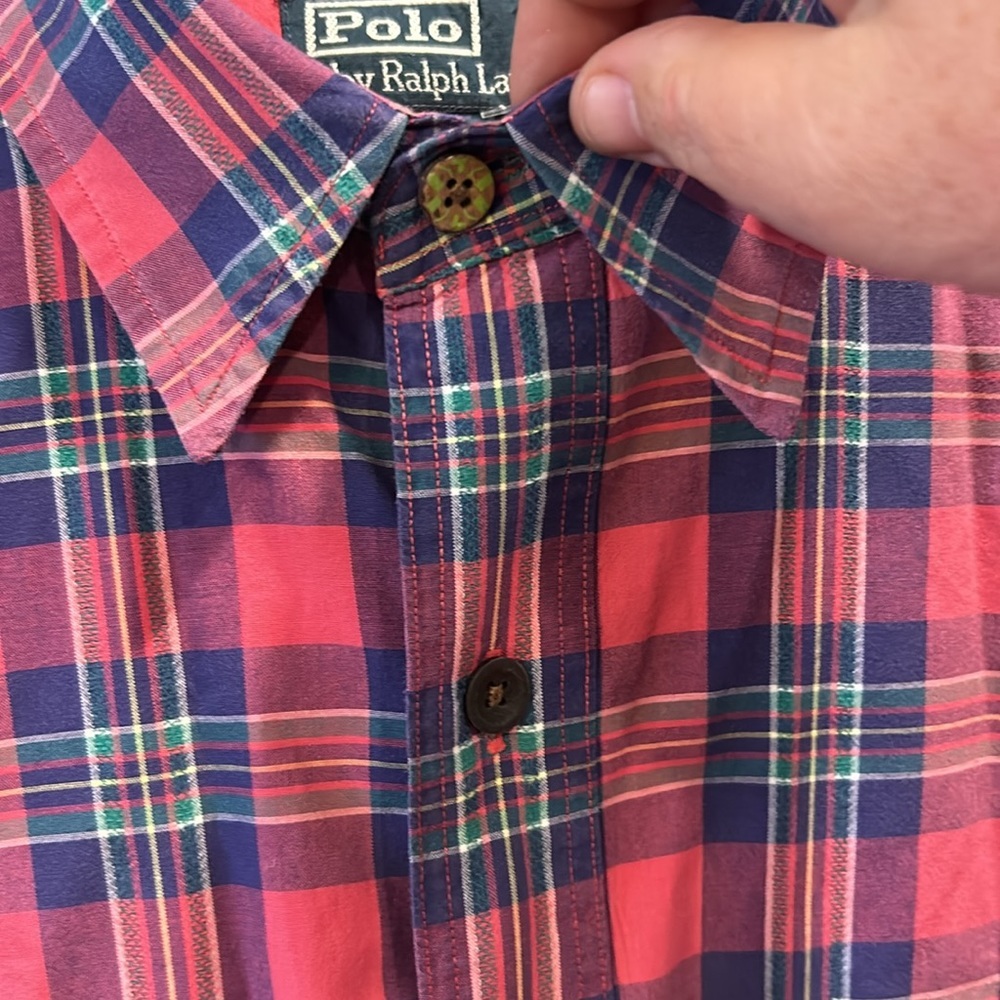 Polo Ralph Lauren madras plaid pink blue green button up shirt sz large - Picture 3 of 5